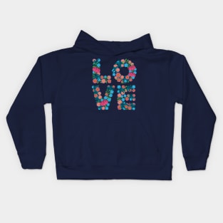 FLOWERED LOVE Valentines Floral Lettering Flowers Blue Square - UnBlink Studio by Jackie Tahara Kids Hoodie